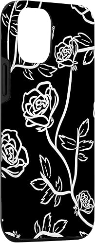 Miniatura 3 de iPhone 14 Rose Bush  Pétalos de rosa  Hojas de espina  Funda blanca y negra