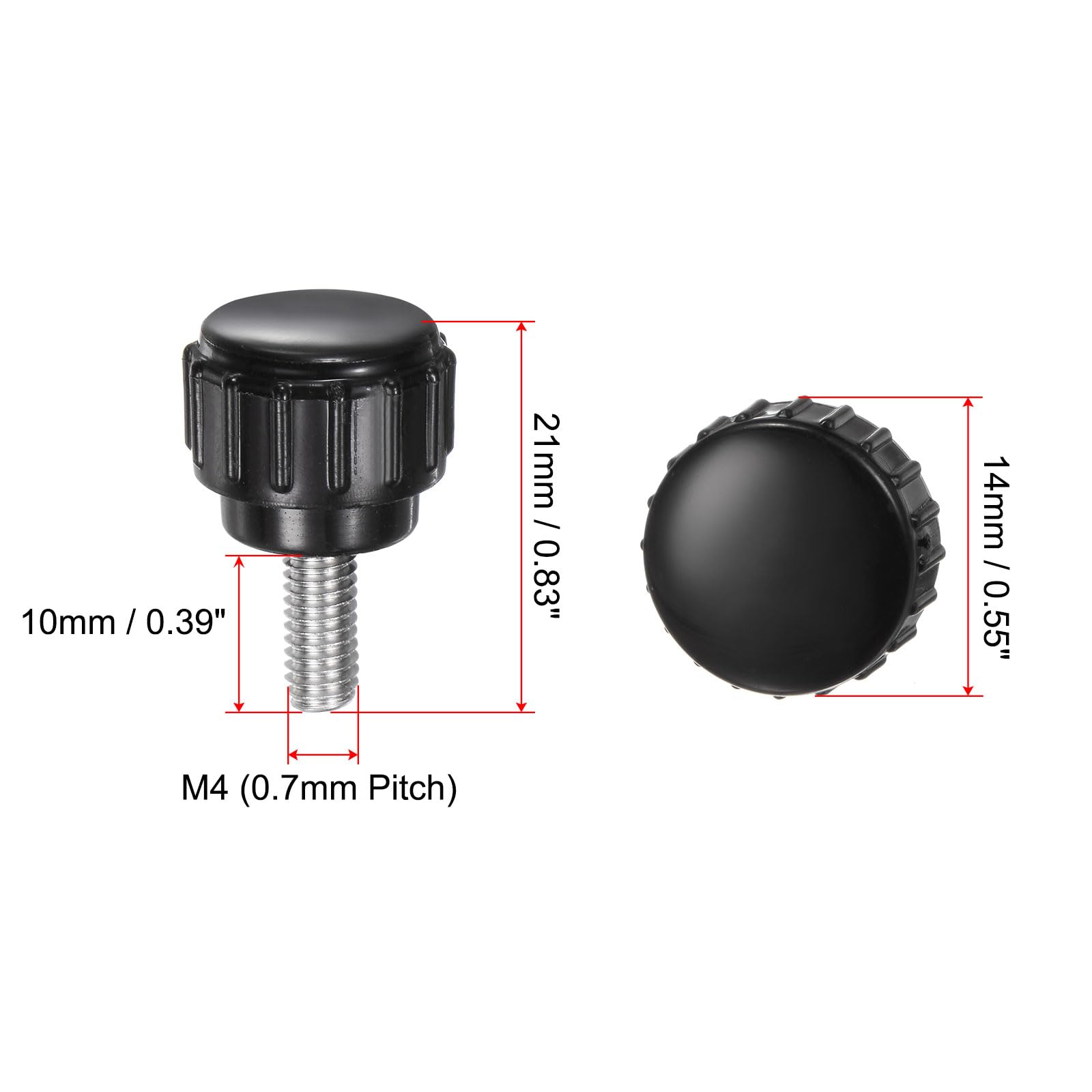 uxcell 12pcs Knurled Clamping Knobs M4 x 10mm Metric 304 Stainless Steel Male Thread Thumb Screw on Type 14mm Plastic Round Head Threaded Hand Bolt Stud Knobs Black
