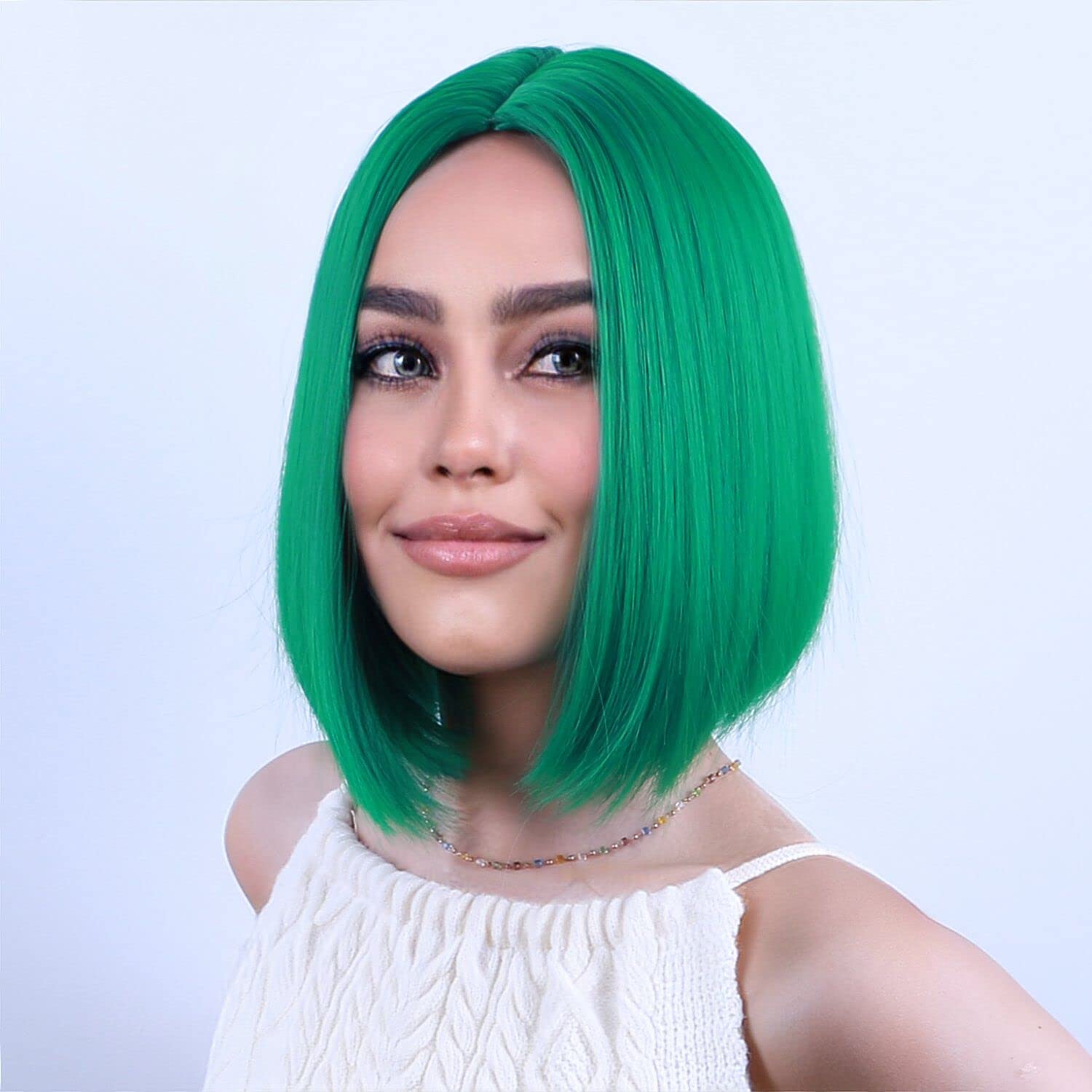 Green Wig for Women Dark Green Bob Wigs Short Straight,St Patricks Day Wig Middle Part Synthetic Daily Halloween Party Wigs