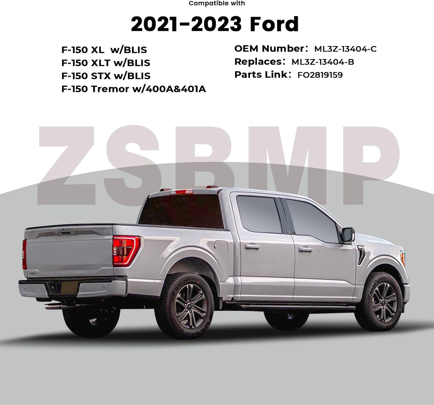 Tail Lights with Bulbs and Harnesses Compatible With 2021 2022 2023 Ford F150 XLT Tremor Halogen W/Blind Spot Rear Light (Right Passenger Side) OEM:ML3Z-13404-C