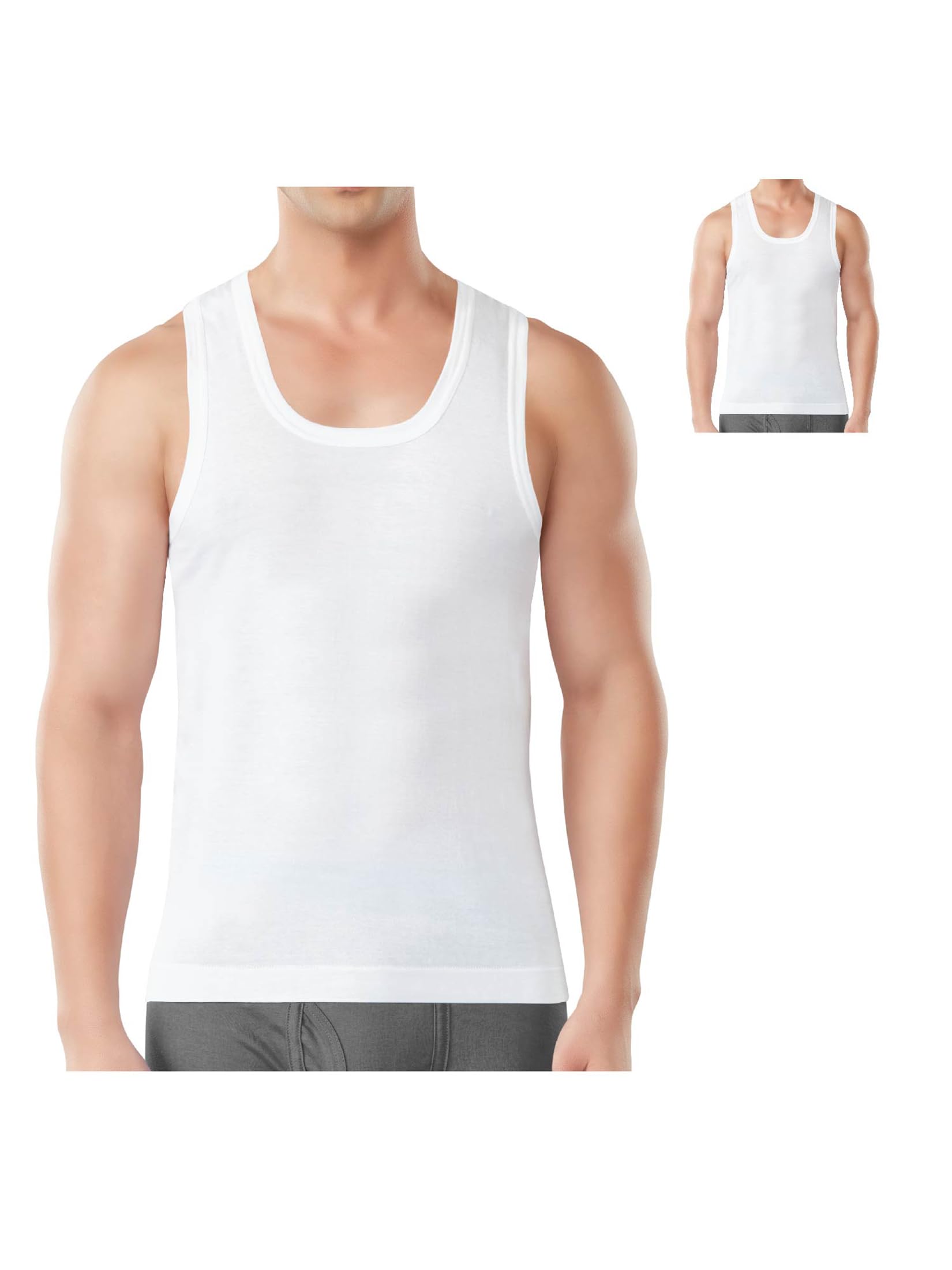 dixcy scott Originals Men's Regular Fit Solid 100% Combed Cotton Itch -Free & Comfortable Round Neck Short Sleeve White Under Shirt Basic Fit Vest Innerwear - (Pack of 2)-picture-17