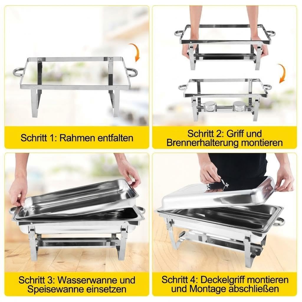 GarveeHome 2er Set Chafing Dish 7,5L Edelstahl Buffetwärmer Speisenwärmer | Brennpastenbehälter inkl.; Hochglanz-Optik; Rechteckig; Spülmaschinenfest; Warmhaltefunktion; Catering & Party-Zubehör