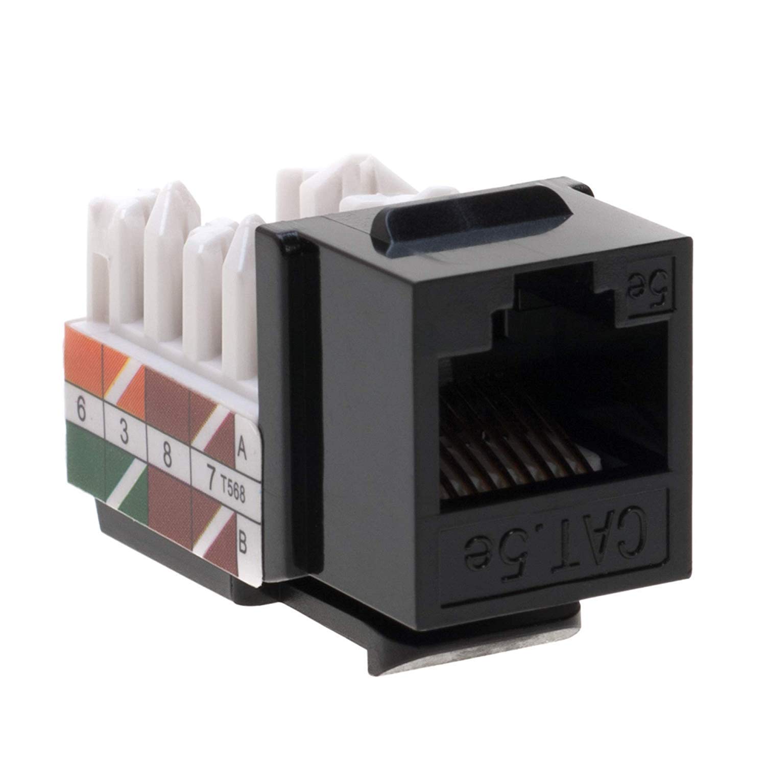 SATMAXIMUM Cat5e Keystone Ethernet Wall Jack Punch Down UTP 45-Degree (Easier Termination Than 90-Degree), RJ45 Slim Profile Speed Termination Black 45° Angled (20 Pack)