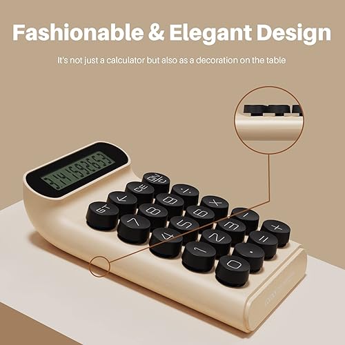 Miniatura 5 de Calculadora de interruptor mecánico, portátil para oficina diaria y básica,Pantalla LCD grande de 10 dígitos (crema)