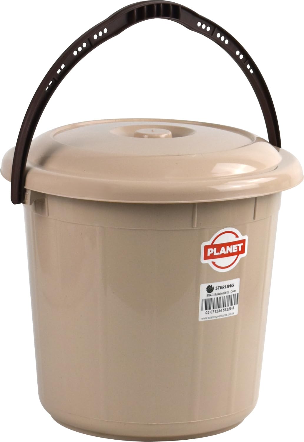 Sterling Ventures Beige 15L Litre Sturdy Bucket With Lid For Rubbish Waste Storage (Cream)