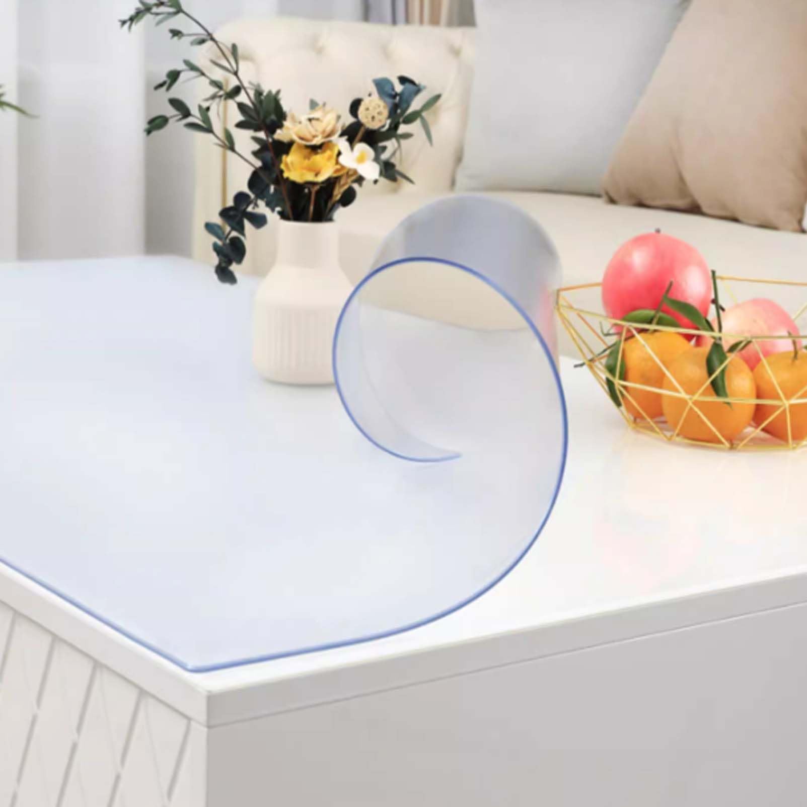 Transparent Edges Desk Protector Mat, Non-Slip Clear Desk Writing Mat Desk Table Cover Mat for Home and Office Tablecloth for Kitchen PVC Table Table Cloth (Frosted,1.5mm,90x610cm)