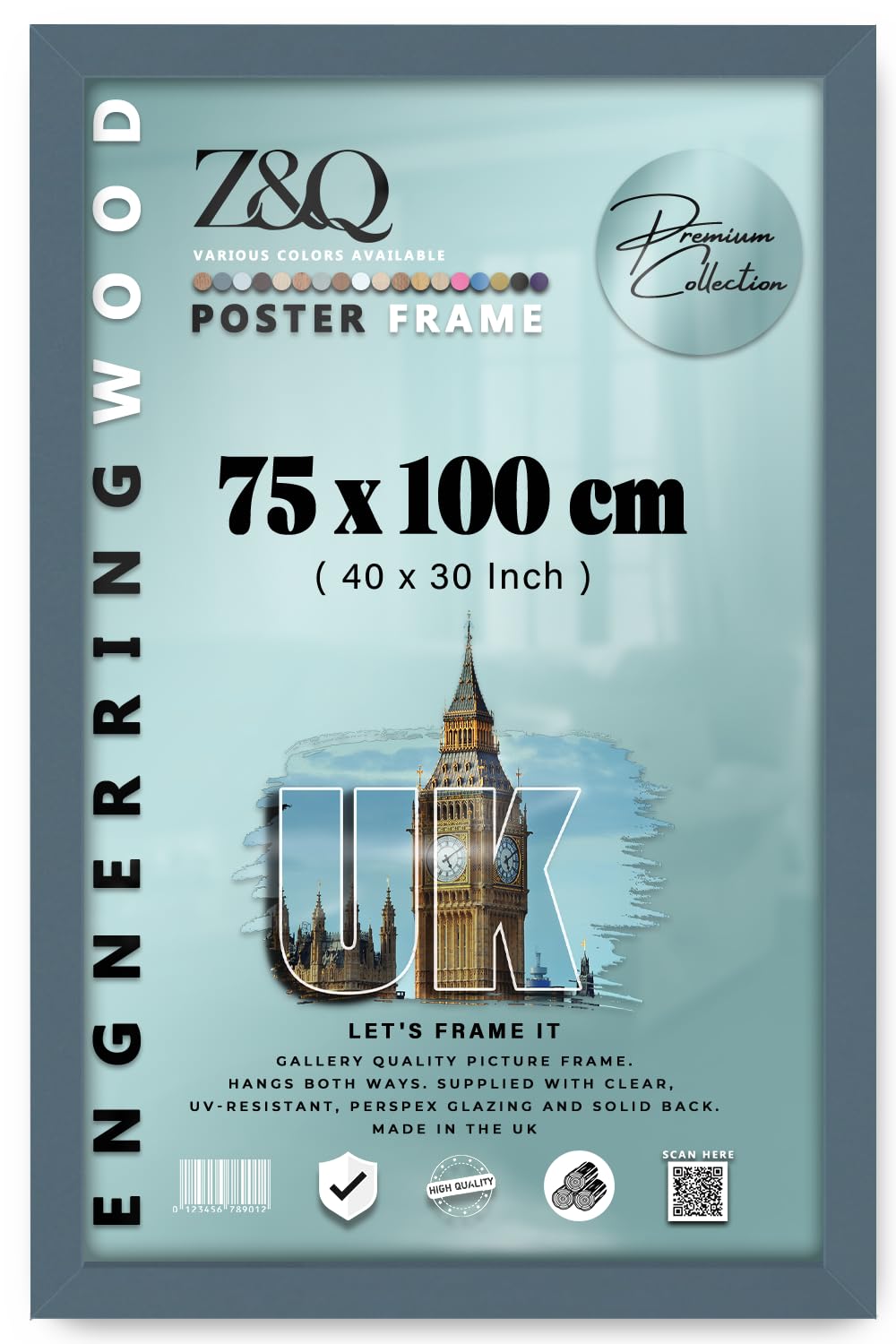 Z&Q Wall Poster Frame Large Poster Sized Frame Wall Mount for Pictures Photos Paintings with Plexiglass Front Vertical Horizontal both Ways Hanging (75x100cm, Dark Grey)