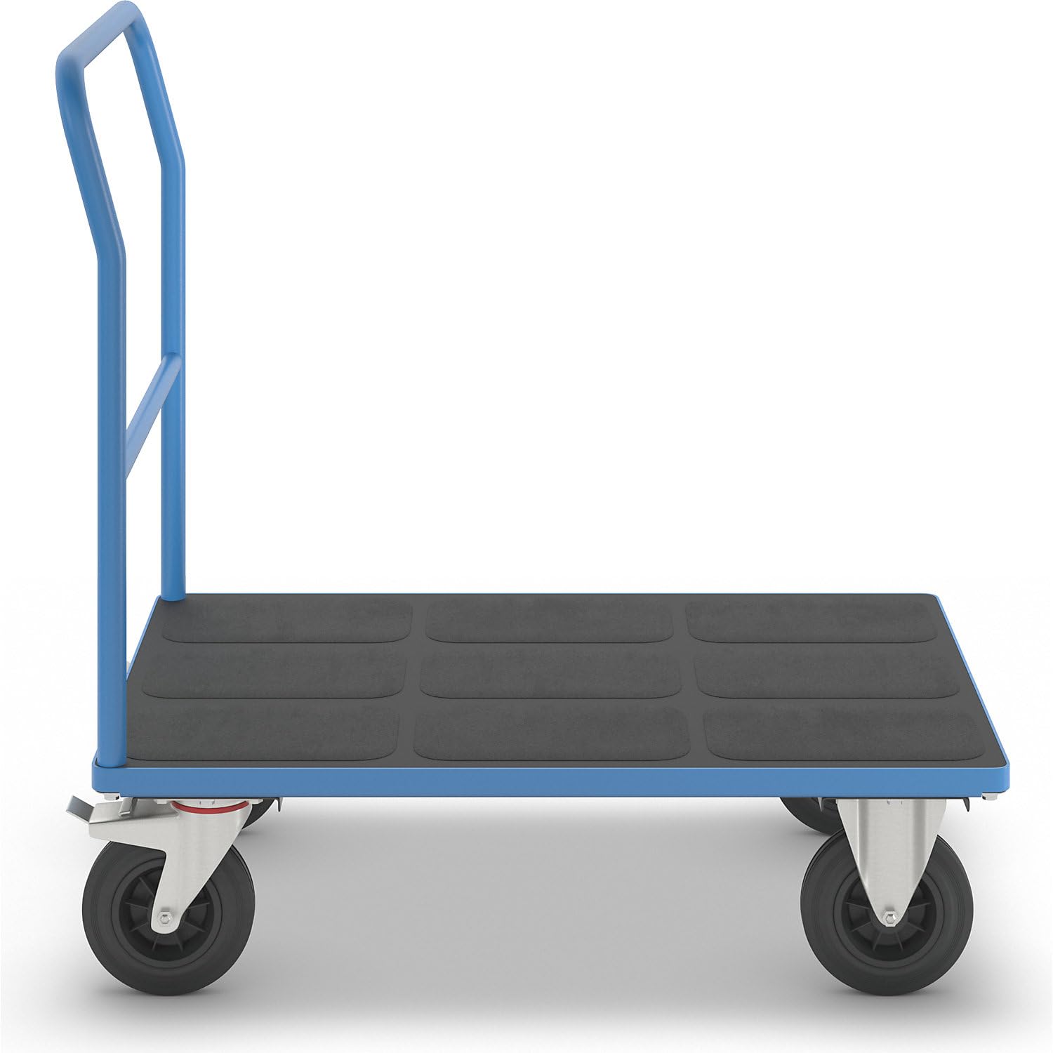 eurokraft | Plattformwagen | Rohrschiebebügel | Vollgummireifen | LxB 1050 x 700 mm | lichtBlau