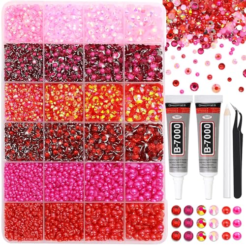 Image of RODAKY Pink Red Rhinestone Gems Resin Jelly Rhinestones for Bedazzling Flatback Pearls Beads Stone for Valentine