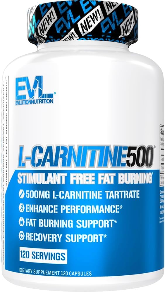 EVL L-Carnitine Supplement for Weight Loss Support - L Carnitine Tartrate for Cellular Energy Focus Endurance and Fat Burning Support - Stimulant Free Amino Acid for Fat Metabolism (120 Servings)