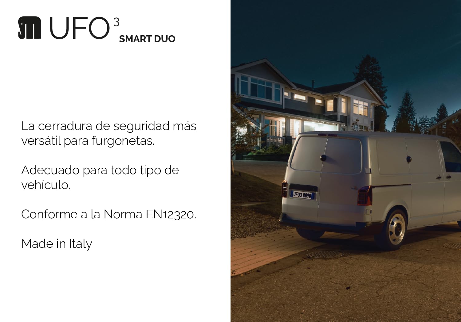 UFO MERONI SERRATURE - Ufo3 Smart Duo Cerradura Furgoneta Seguridad, Cerradura Antirrobo para Furgonetas y Vehículos Comerciales Ligeros, Cierre Manual y Automático Doble, Candado Seguridad