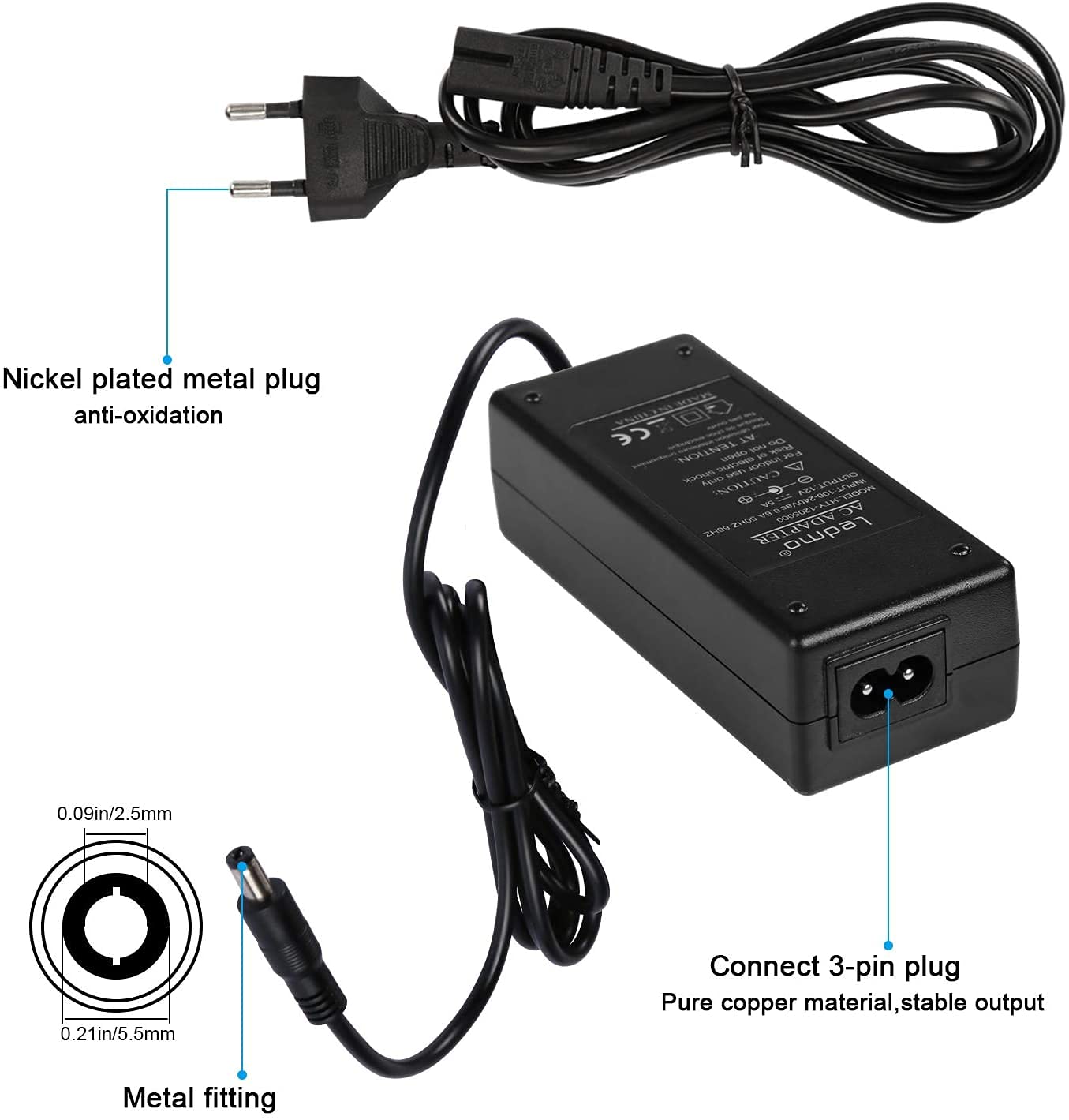 Arotelicht Alimentatore trasformatore 24V 2A 48W DC per striscia LED Adattatore di alimentazione Spina EU per striscia LED COB 3528/5050 Alimentatore, Adattatore AC100-240V