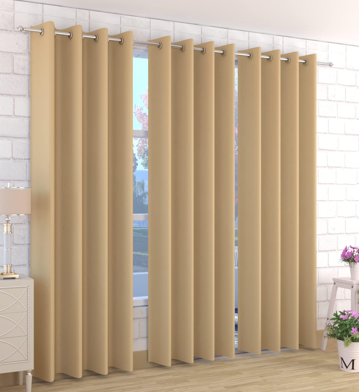 Kiara Creations2 Piece Room Darkening Thermal Insulated Blackout Curtains for Long Door 8 Feet, Gold (Gold, Long Door 8 Feet)