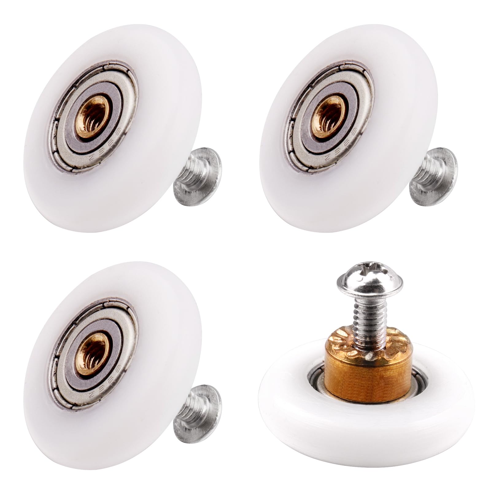 Atoplee Brown And Silver 4 Pcs Shower Door Rollers Runners Wheels - Replacement Part Bathroom Glass Door Runner Sliding Shower Door Roller Wheel (Roller Diameter 27Mm)