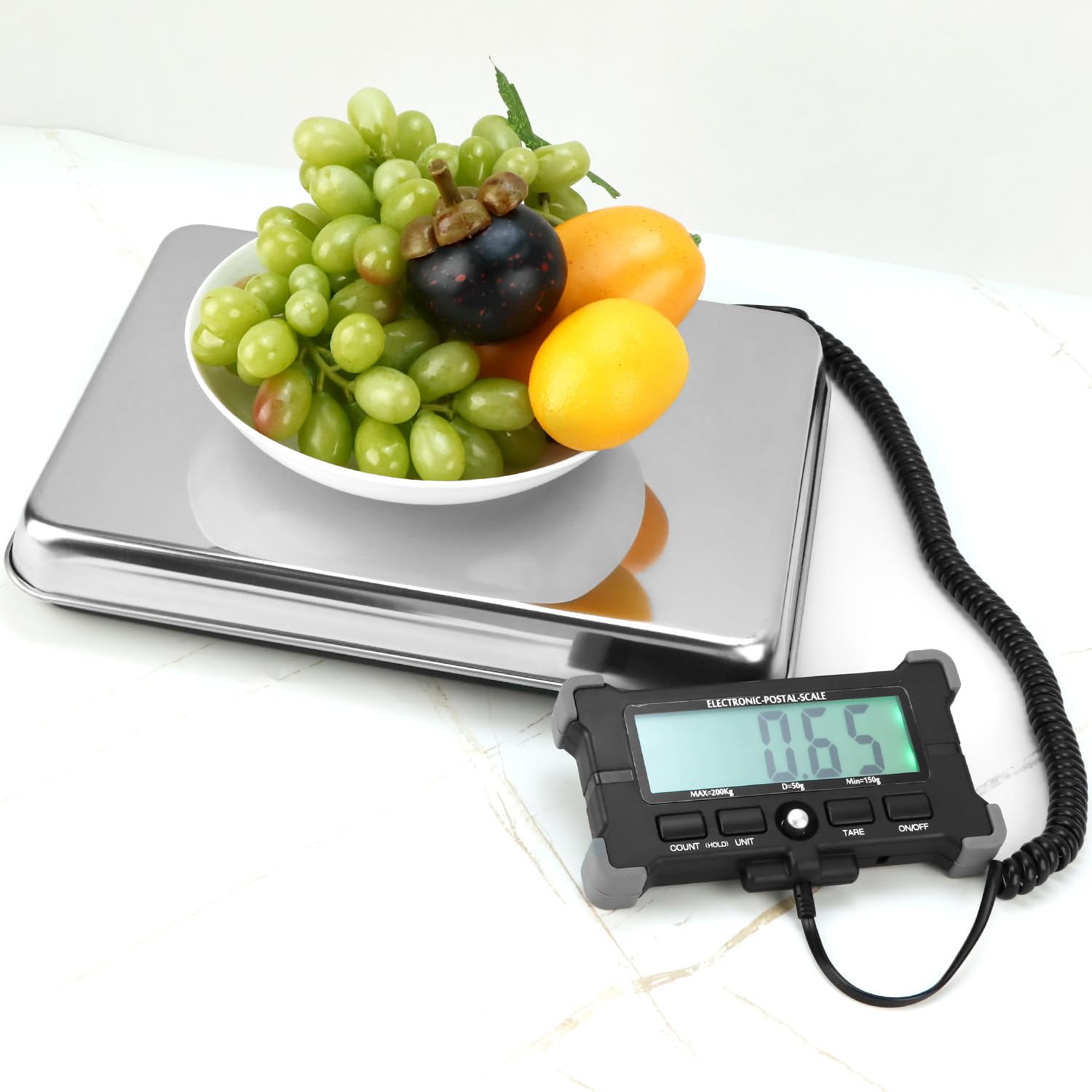 QWORK® Balanza Digital, Balanza de Equipaje 440 lb/200 kg con Función de Tara, Balanza de Plataforma con Pantalla LCD Separada, para Correo, Almacén, Mascotas