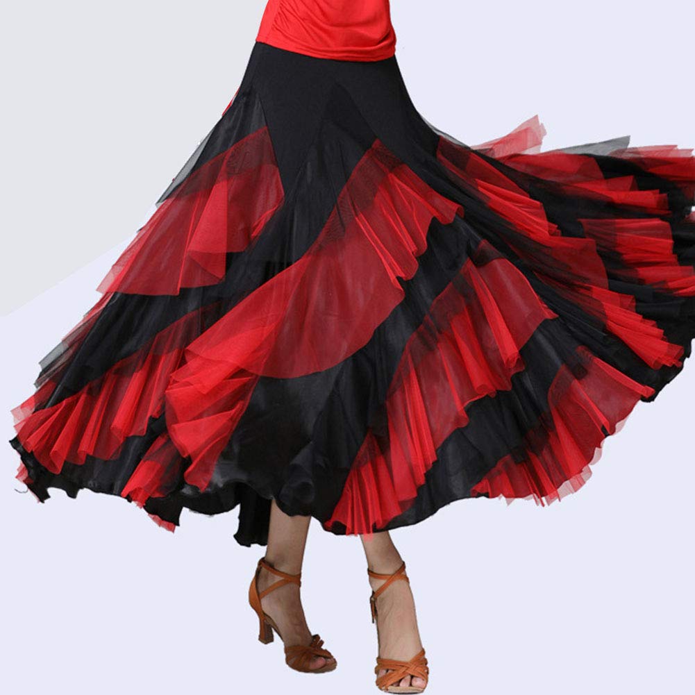 Mujer Falda Larga de Cintura Alta Elástica Volante Danza Latina Falda Flamenca Competencia de Tango Faldas de Baile Moderno