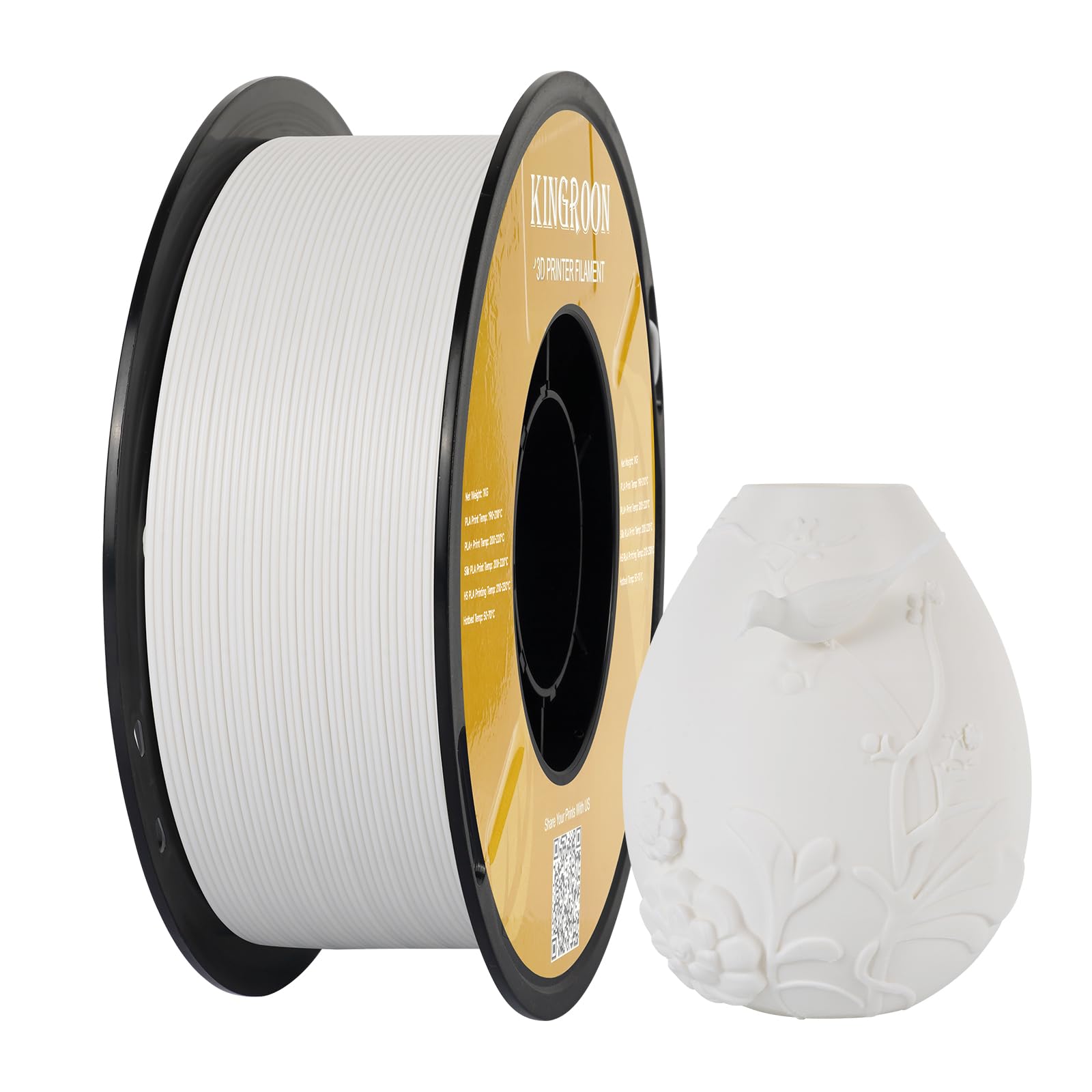 Kingroon Matte PLA Filament 1.75mm 3D Printer Filament Matte Filament 1kg Dimensional Accuracy +/- 0.02 mm (Matte White)