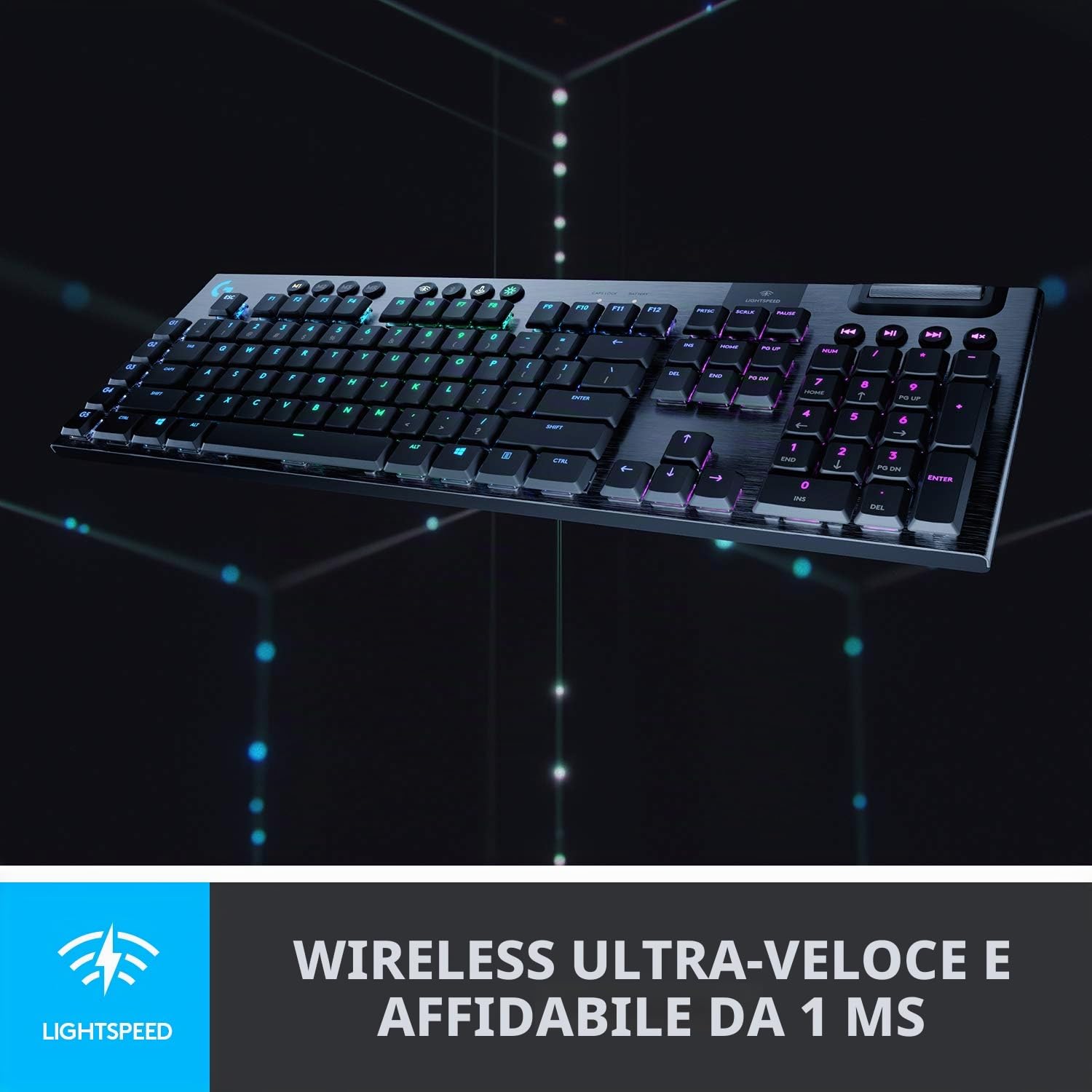 Logitech G 915 LIGHTSPEED - Tastiera meccanica da gioco wireless, interruttore lineare GL con profilo piatto, Lightsync RGB, design ultra sottile, durata della batteria oltre 30 ore, layout tedesco