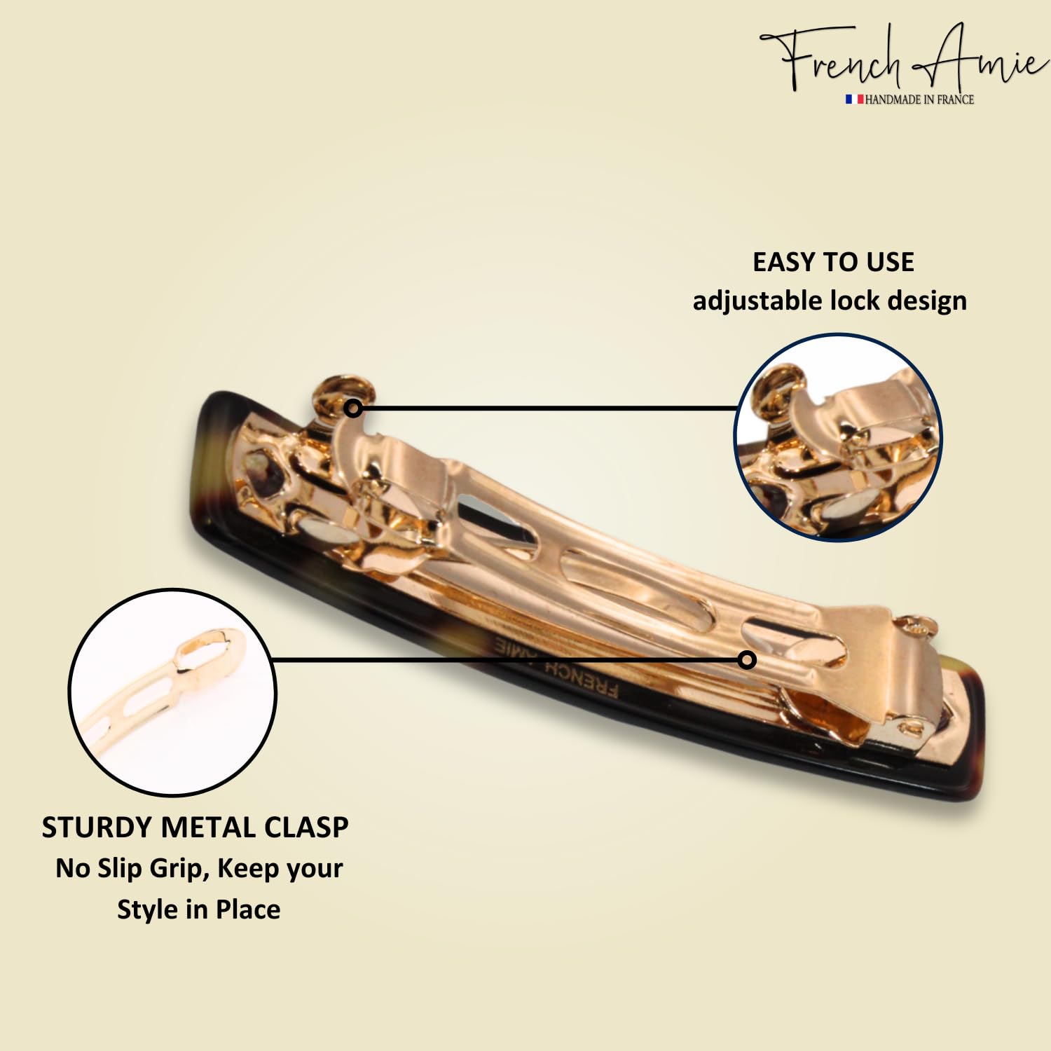 French Amie Small 2 1/4 inch Celluloid Handmade Hair Barrette No Slip Grip Durable Styling Women Hair Accessories Hair Clip for Girls, Made in France(Tokyo) - Image 4
