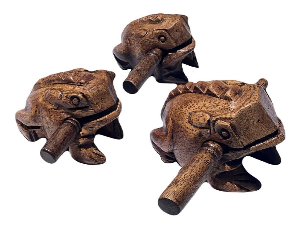 Instrumentos de percusión rana de madera, juego de 3 piezas de rana de 4 pulgadas, rana de 3 pulgadas, rana de 2.75 pulgadas, rana de madera, instrumento musical para decoración del hogar (vintage)