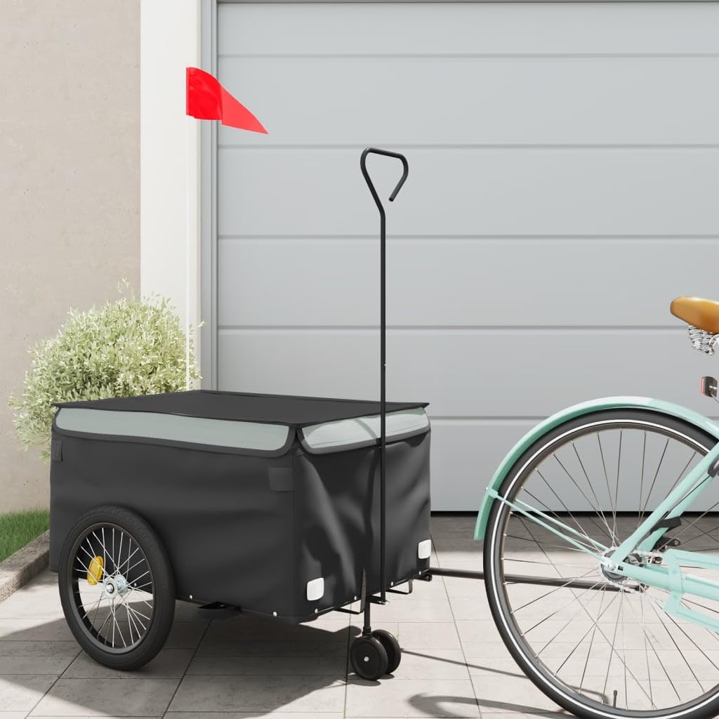 vidaXL Remolque para Bicicleta Hierro Negro y Gris 30 kg