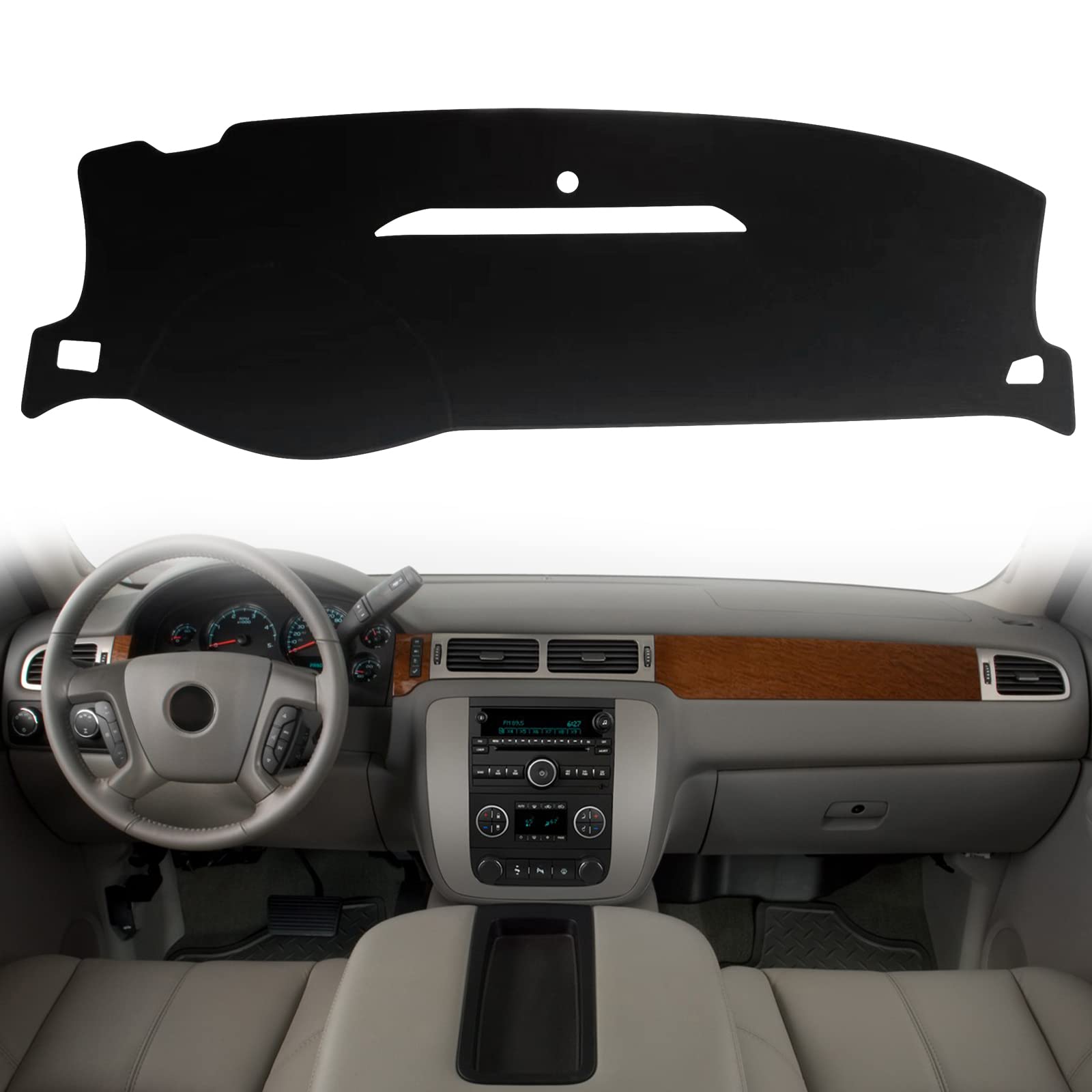 Dashboard Cover Dash Mat Compatible with 07-14 Chevy Tahoe Suburban Denali Avalanche GMC Yukon/XL,07-13 Chevy Silverado Sierra Without Dash Speaker and Only One Glove Box(Airbag box can open)