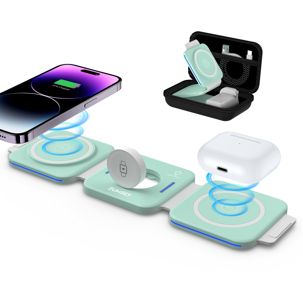 Foldable Travel Wireless Charger, 3 in 1 Wireless Charging Station for iPhone 16/15/14/13/12 Series, Magnetic Charging Stand for iWatch 10/9/Ultra 2/Ultra/8/7/6/SE/5/4/AirPods 4/3/2/Pro