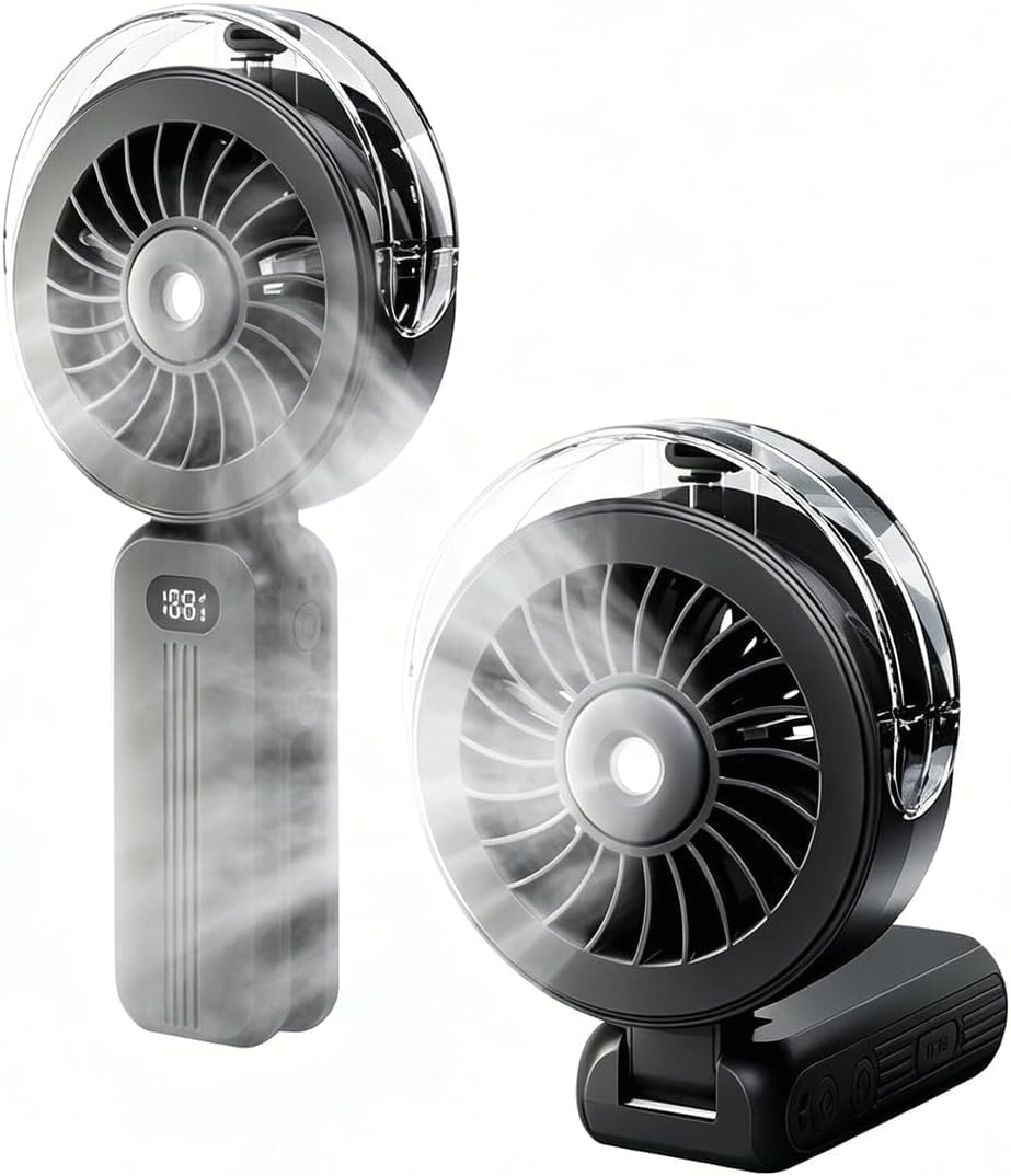 FBBEVWBK Handheld Misting Fan Portable, Powerful 4-Speed, Small Personal Rechargeable Cooling Mister Fan Water Spray Mist, 4000mAh Battery Operated for Travel Indoor Outdoor Hand Desk
