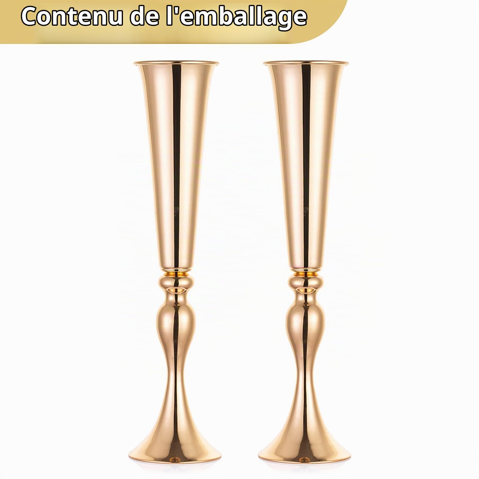 NUPTIO Centre de Table Métal Vase: 55,5cm Haut, Trompette Forme, 2 Pièces | Or, Costume de Sirène, pour Support Fleur, Mariage, Noel, Anniversaire, Ceremonie