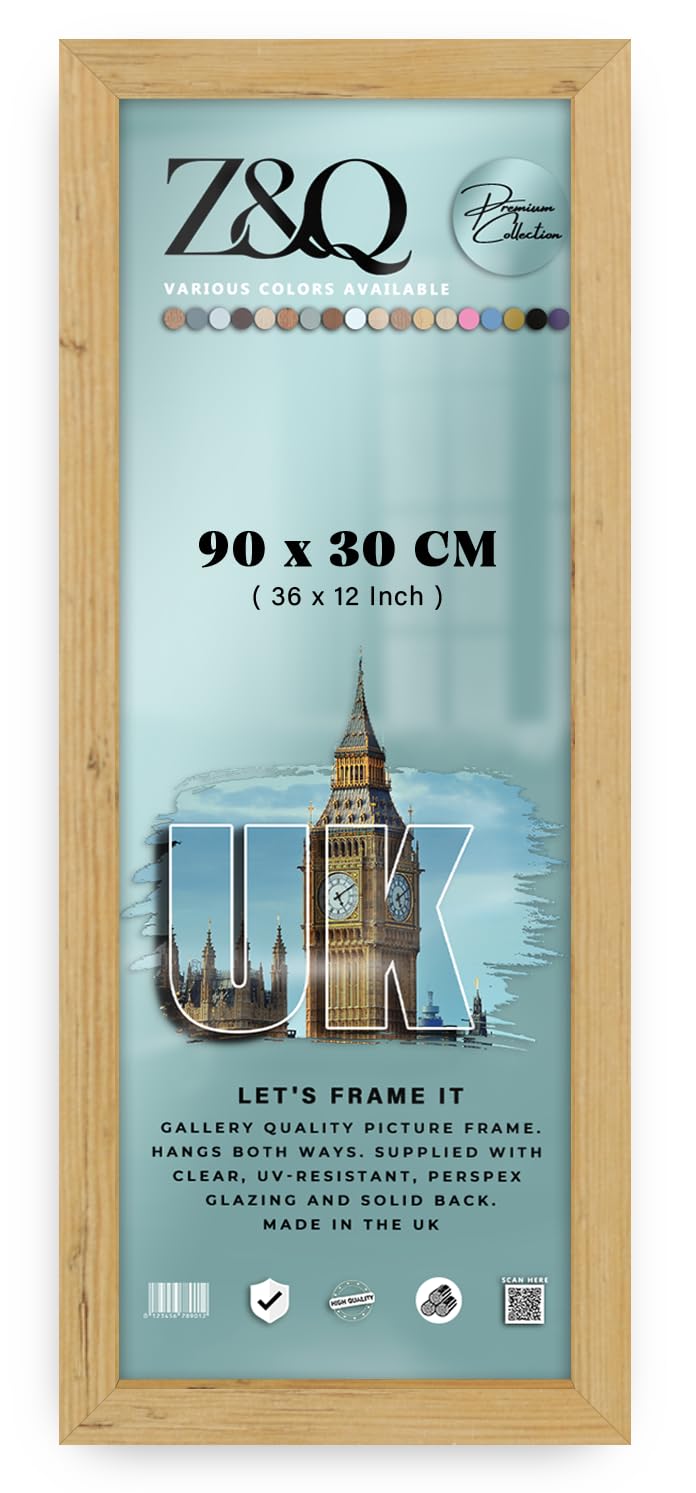 Z&Q | Decorative MDF Wall Frame (90 x 30 CM) Rich Wood Finish, Classic Photo Display 36 Inch x 12 Inch Hanging Frame, 900 x 300 mm [ Pine ]