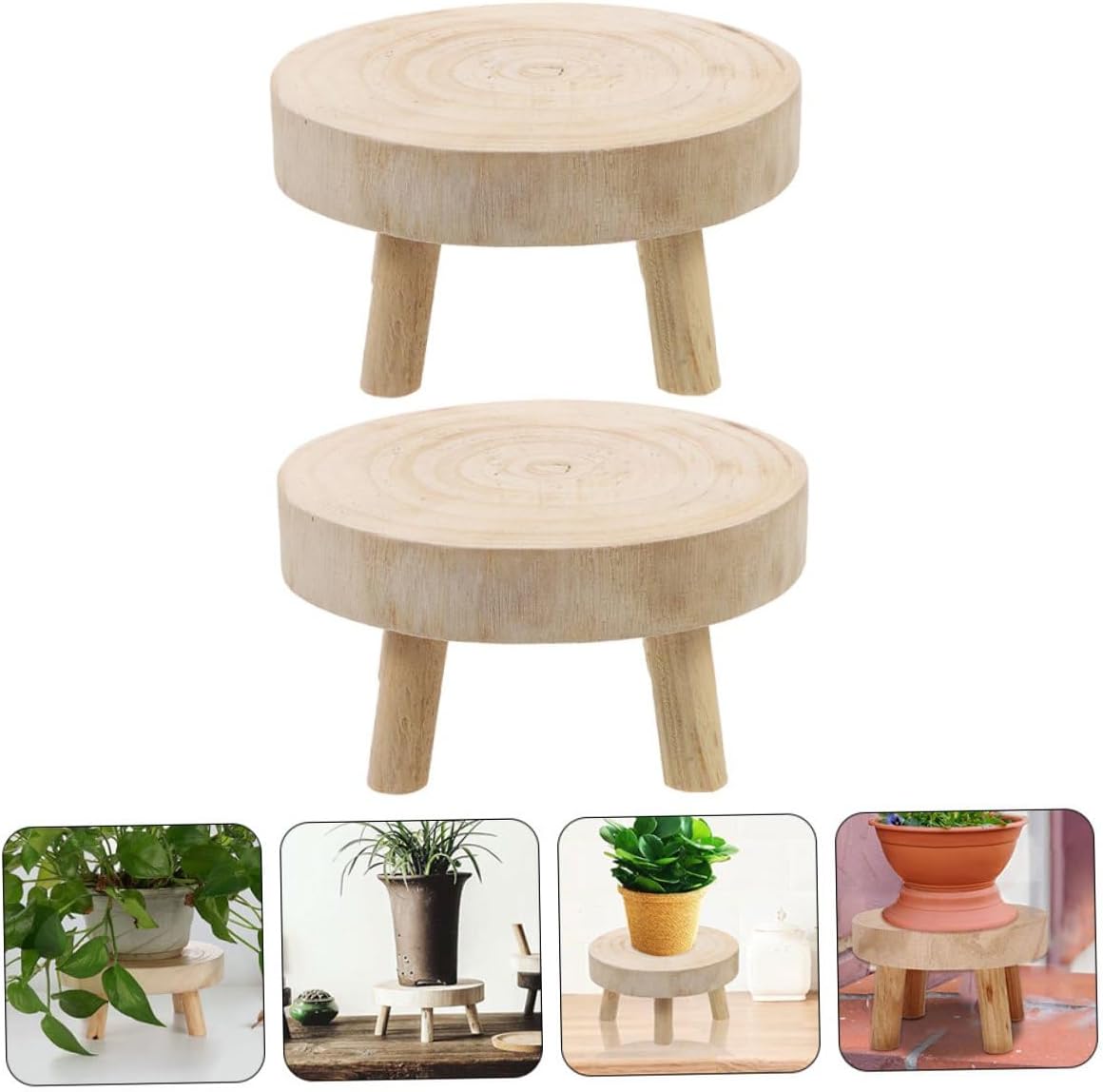 VICASKY 2pcs Wooden Flowerpot Holder Plant Stand with Round Design Solid Wood Indoor Plant Pot Riser for Home Garden Kitchen Decor Smooth Polished Surface Prevents Floor Damage