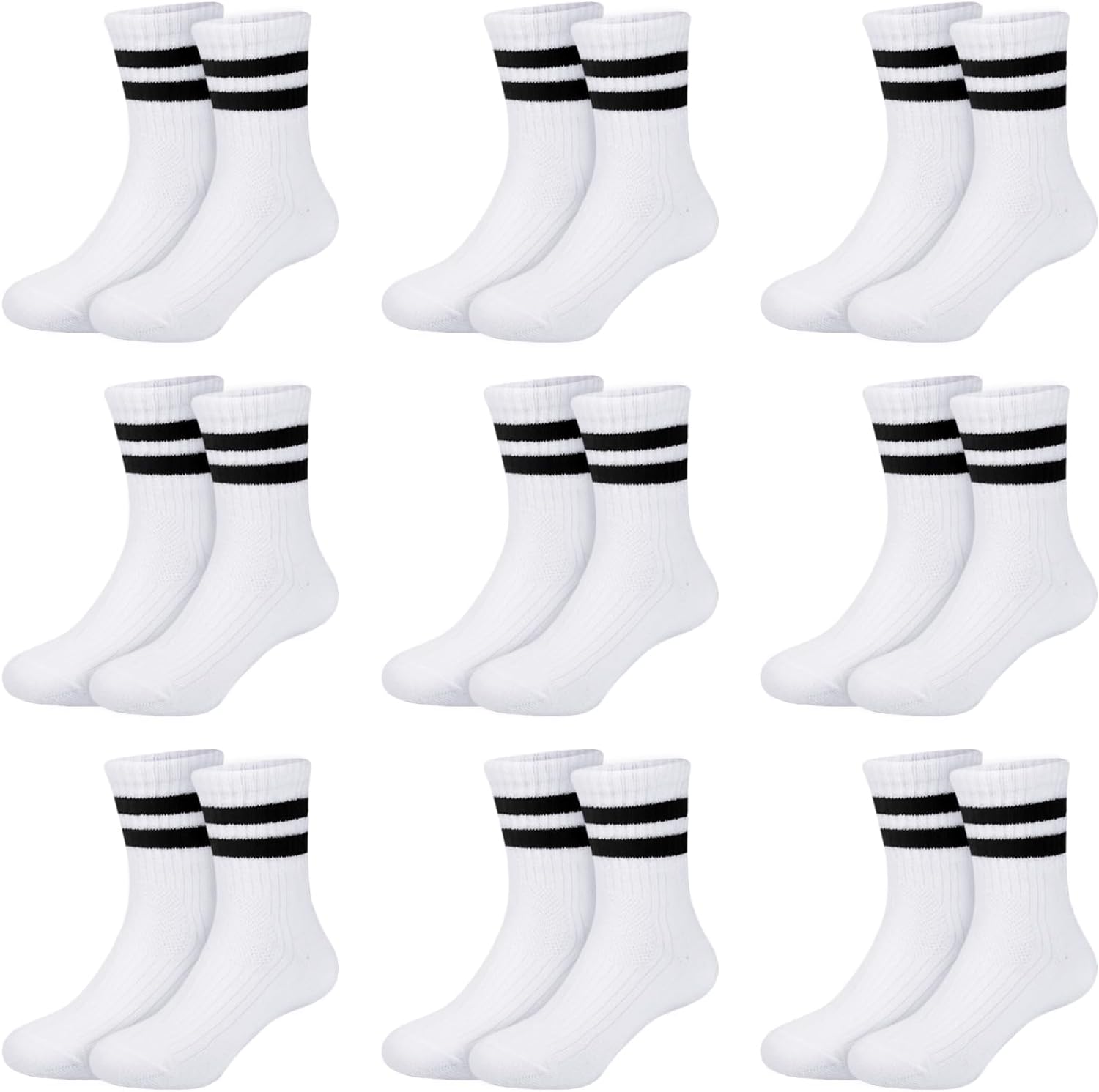 Auranso Children's Tennis Socks Boys Children's Socks Girls 9 Pairs Cotton Sports Socks White Black Grey 27-30 31-34 35-38