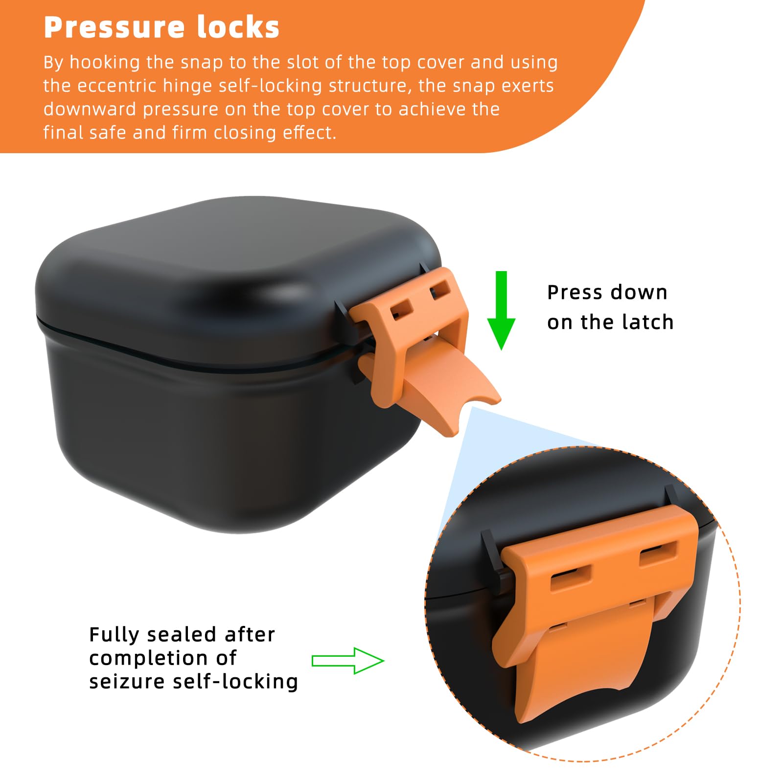 ARGOMAX Boîte de prothèse anti-fuite, boîte à prothèses dentaires portable avec tamis, pour prothèses dentaires et appareils dentaires (noir + orange).