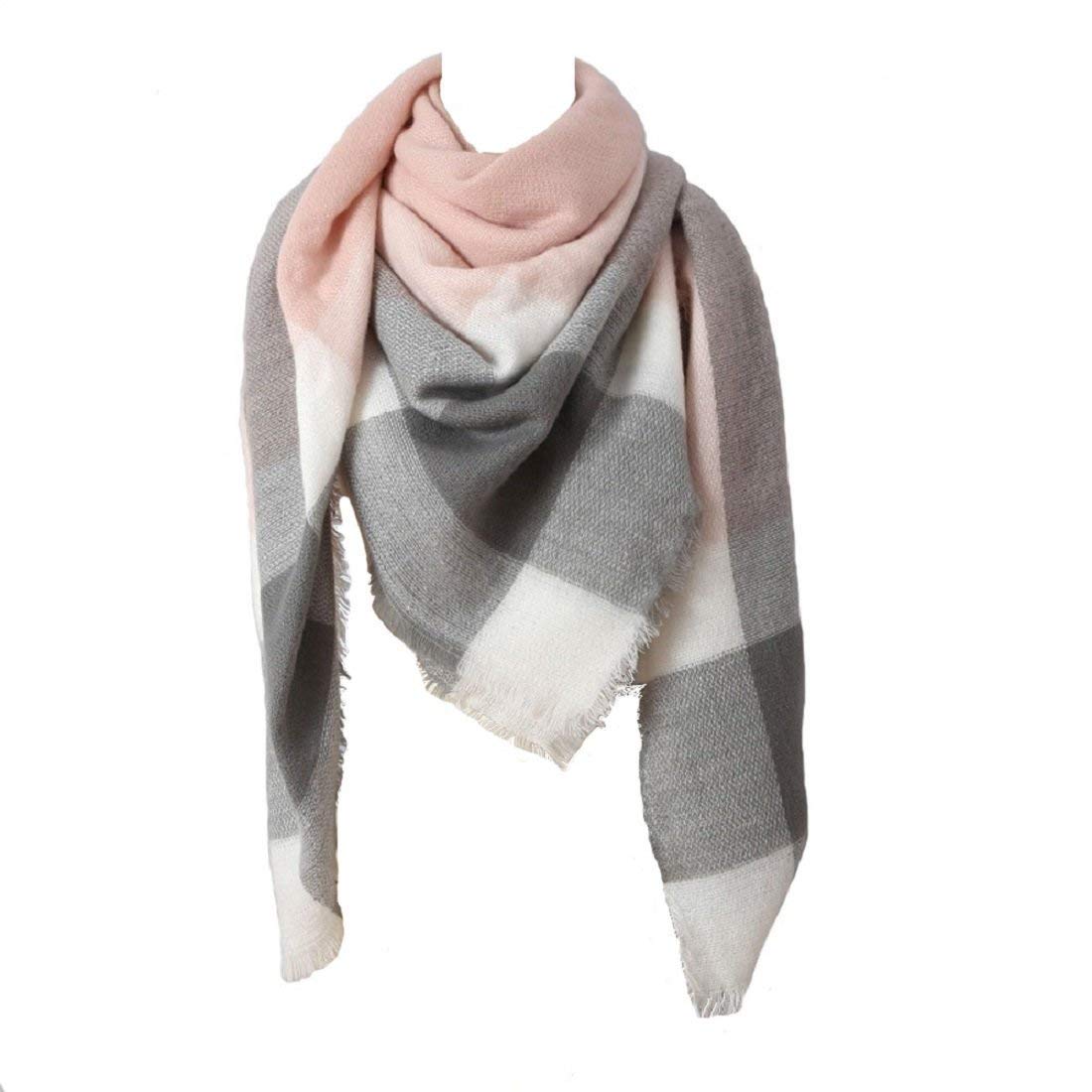 Sciarpa Donna Oversize A Quadri: Morbida In Ecopelliccia, XXL Con Frange (140x140cm, Grigio)