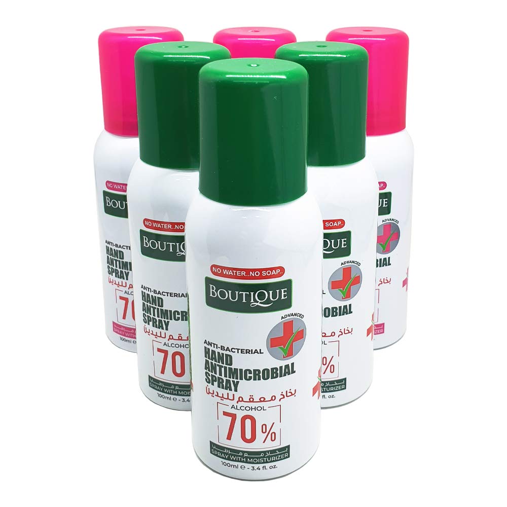 Boutique Hand Sanitizer Spray Anti Bacterial 100 ml, 6PCs BUNDLE (6*100 ml) (( 0% Gas - No Gas ))