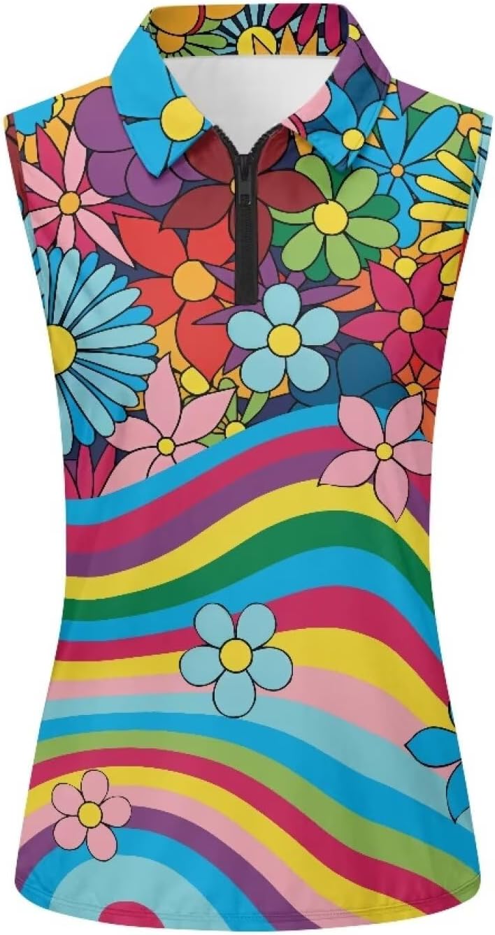 Women's Sleeveless Golf Shirts Quarter Zipper Tennis Tank Tops Racerback with Collar Quick Dry Athletic Shirt
