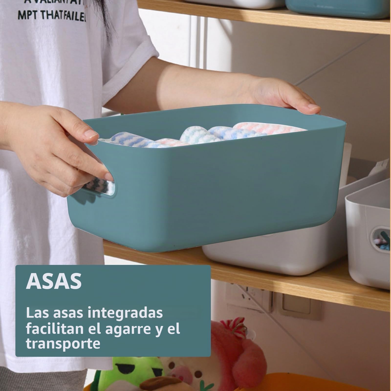 YAYODS Juego de 10 Cajas de Almacenaje de Plástico con Asas (30x20x12cm), Cestas Organizadoras Apilables para Armarios, Cocina, Baño y Oficina - Azul Marino Moderno