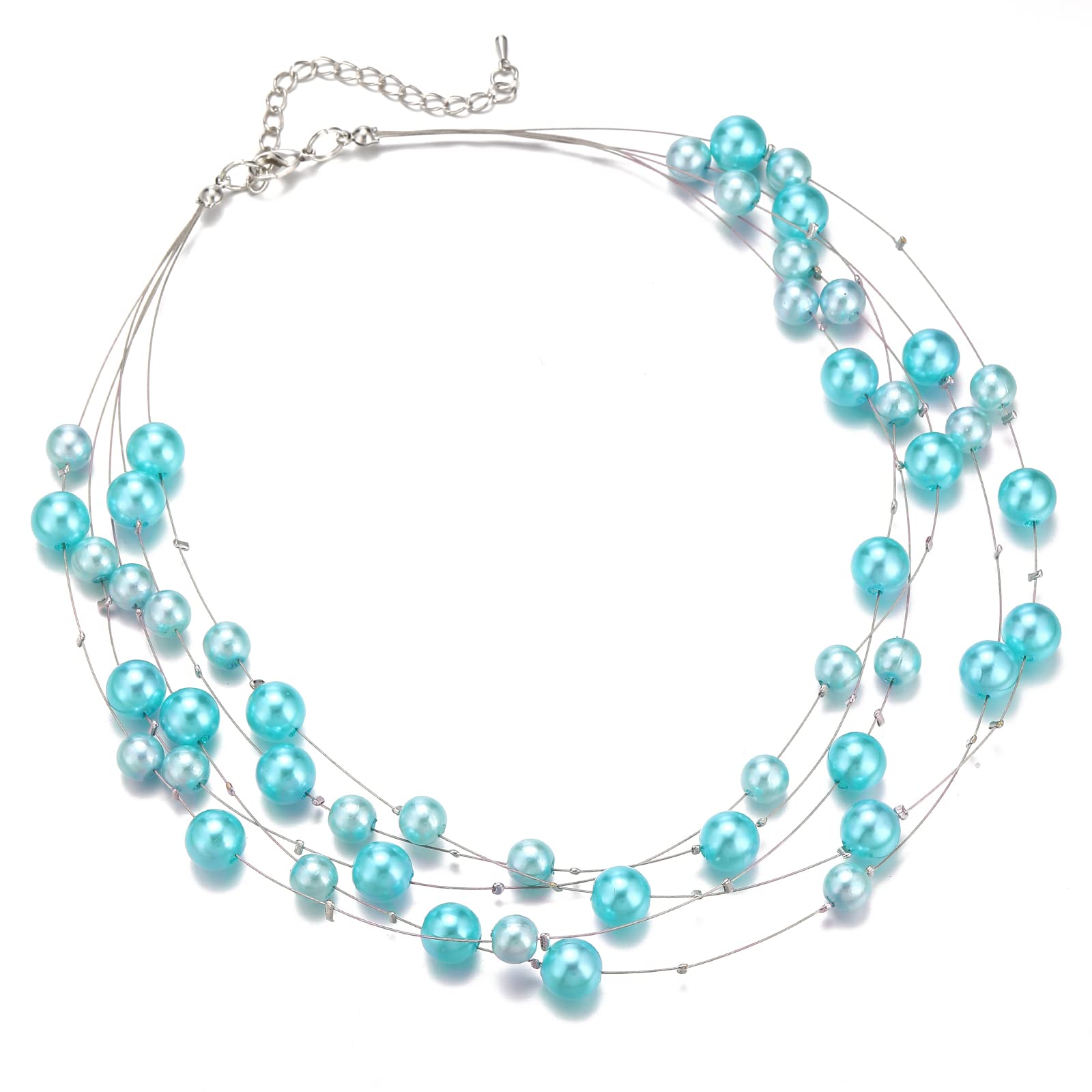 Collier perles multirangs ras de cou turquoise pour mariage - 7