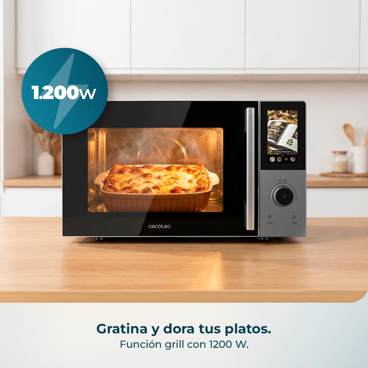 Cecotec Microondas Digital, Táctil, Convección y Grill 28L Convection 2800 Touch. 900W en 5 Niveles, Grill 1200W, Convección 2200W, 8 Programas, Plato 315mm, Temporizador y Señal de Finalización