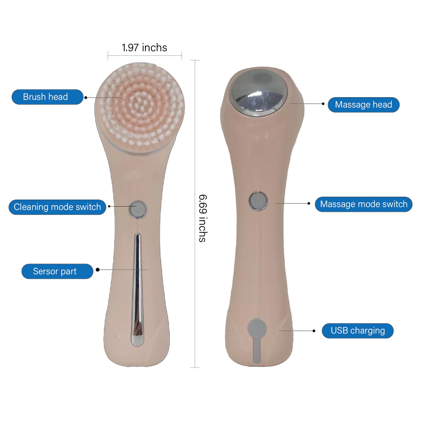 Cepillo de limpieza facial, 2 en 1, resistente al agua, IPx7, con 4 cabezales de cepillo, cepillo facial exfoliante recargable, limpieza profunda, exfolia suavemente y elimina puntos negros, rosa