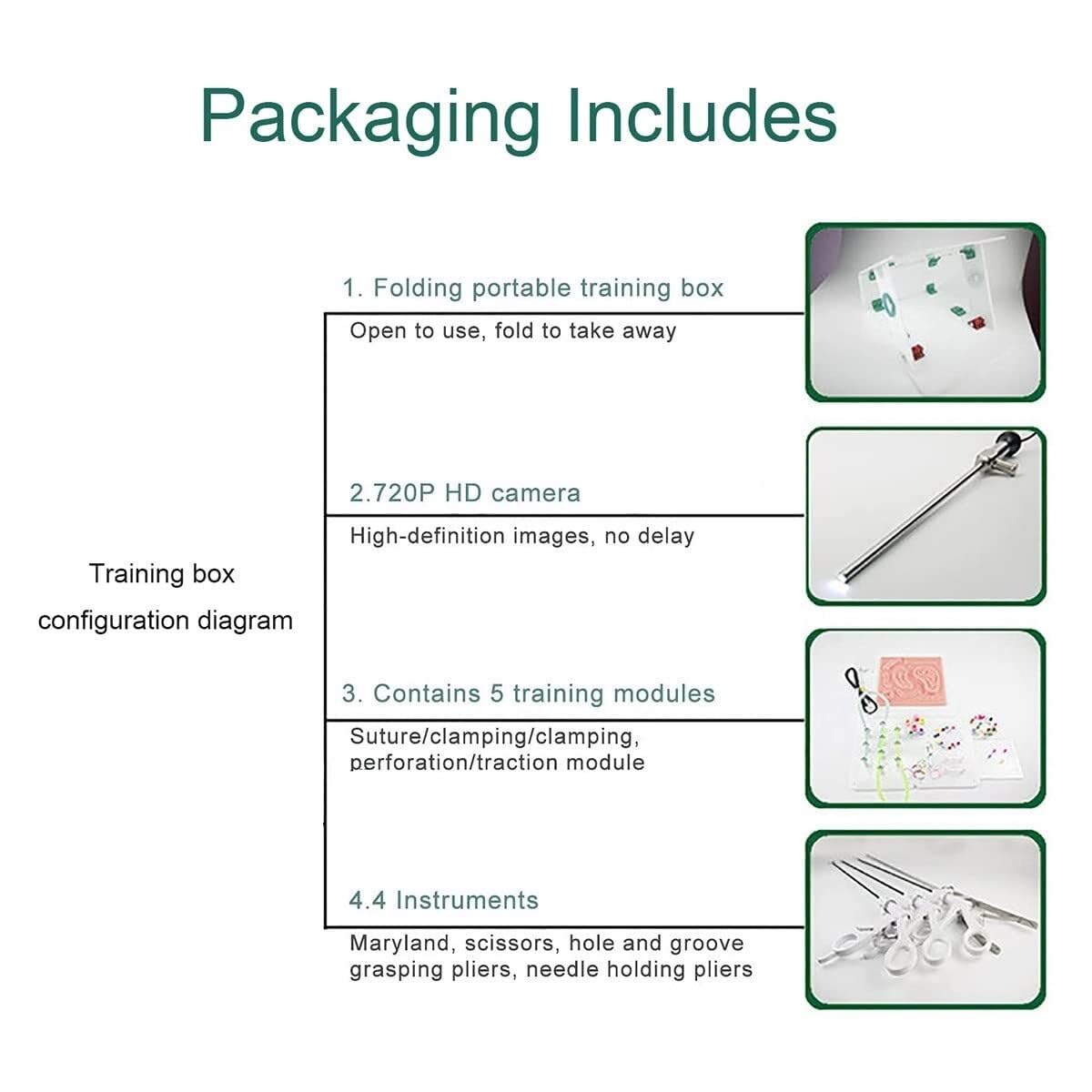 Laparoscopic Trainer Simulator Training Box, Simulator Box + 5 Moduli di Formazione + 4 Strumenti Chirurgici + Telecamera HD, Kit Simulatore di Chirurgia Laparoscopica, P