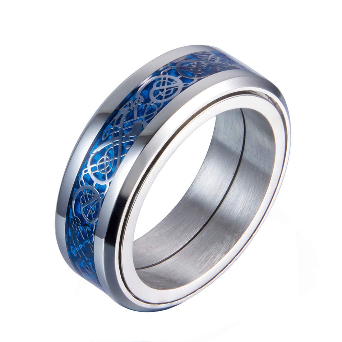 HIJONES Unisex Carbide Fiber Celtic Dragon Spinner Ring Wedding Spins Band