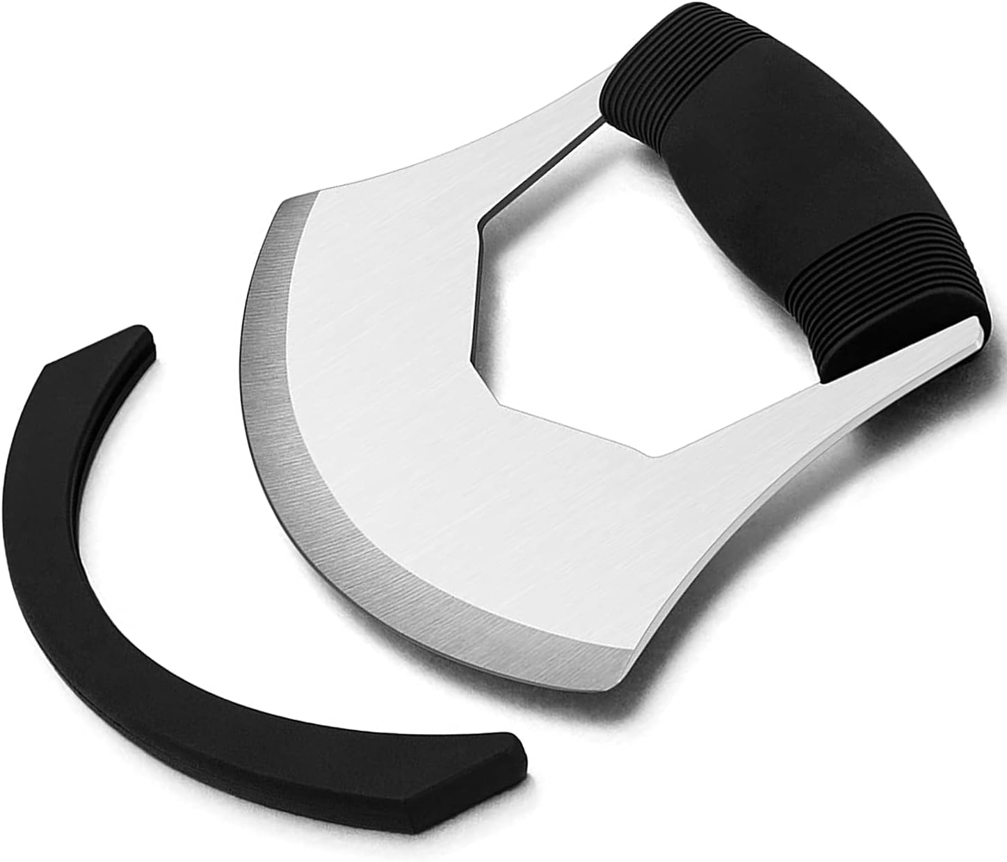 KAYCROWN Mezzaluna Knife Pizza Cutter – Stainless Steel Salad Vegetable Chopper with Protective Cover Sharp Rocker Slicer KAYCROWN Mezzaluna Knife Pizza Cutter – Stainless Steel Salad Vegetable Chopper with Protective Cover Sharp Rocker Slicer