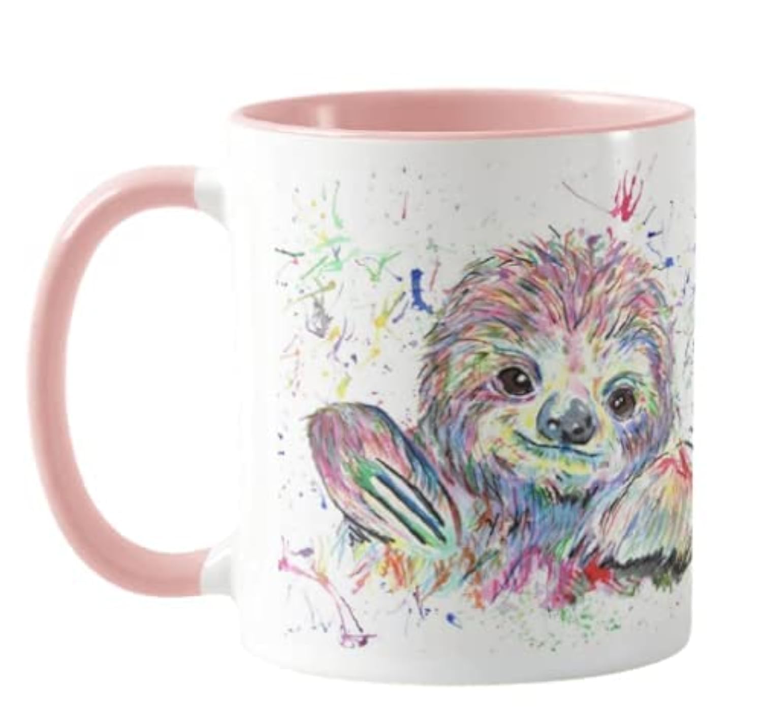 Vixar Pink Sloth Watercolour Rainbow Art Coloured Mug Cup, Gift, Birthday, Work, Office, Christmas Tea Coffee (Pink)