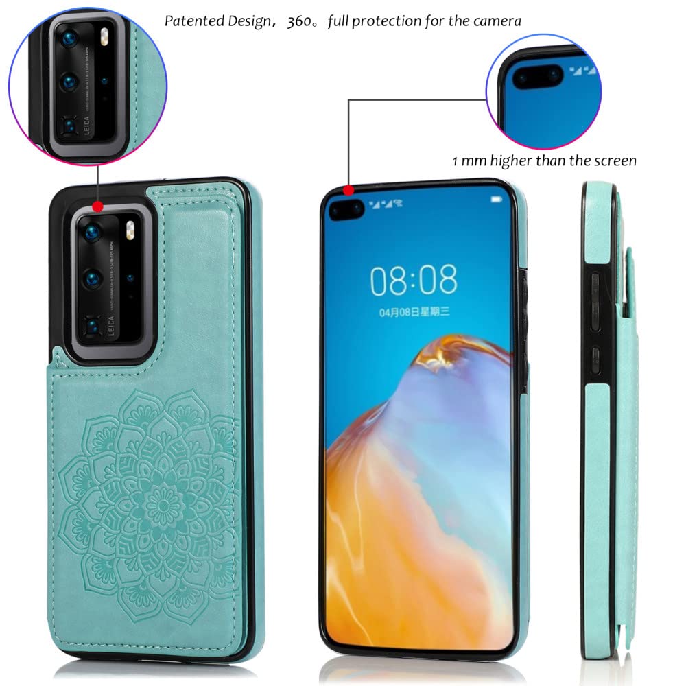 Custodia Portafoglio In Pelle PU Con Magneti Per Huawei P40 Pro – Cover Flip Con Slot Per Carte, Colore Verde - copertina