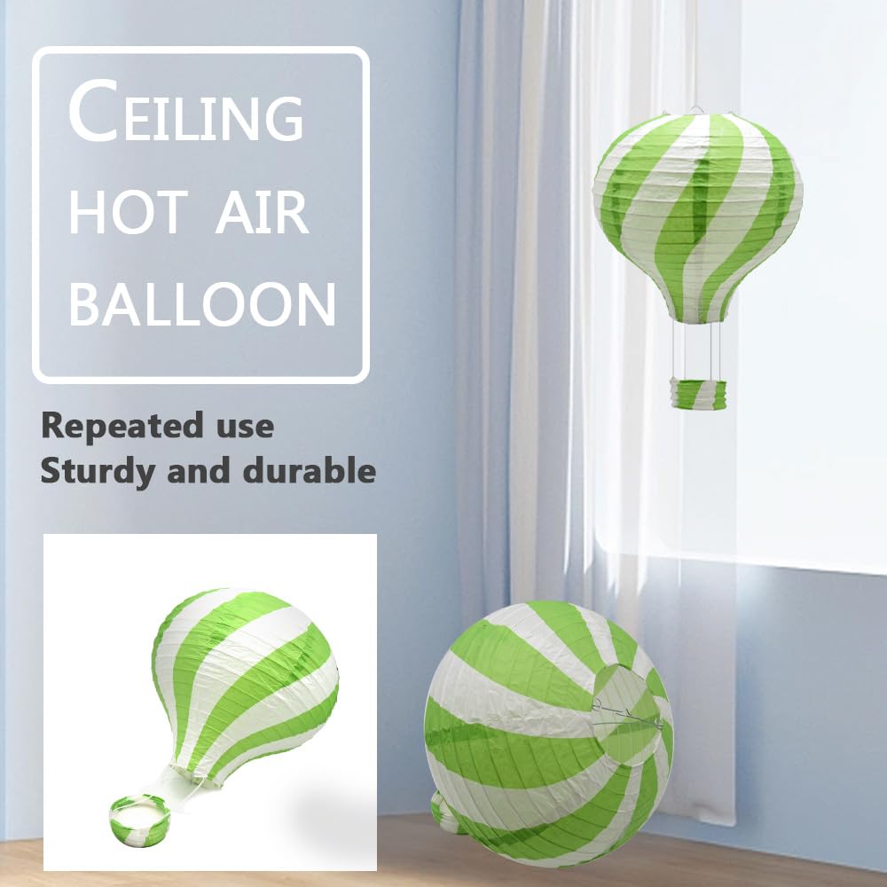 Hocansen 3Pcs Hot Air Balloon Paper Lanterns 30cm Hanging Paper Lantern Lampshade Craft Decoration for Party Home Wedding (RQ-DL/Green) - Image 4