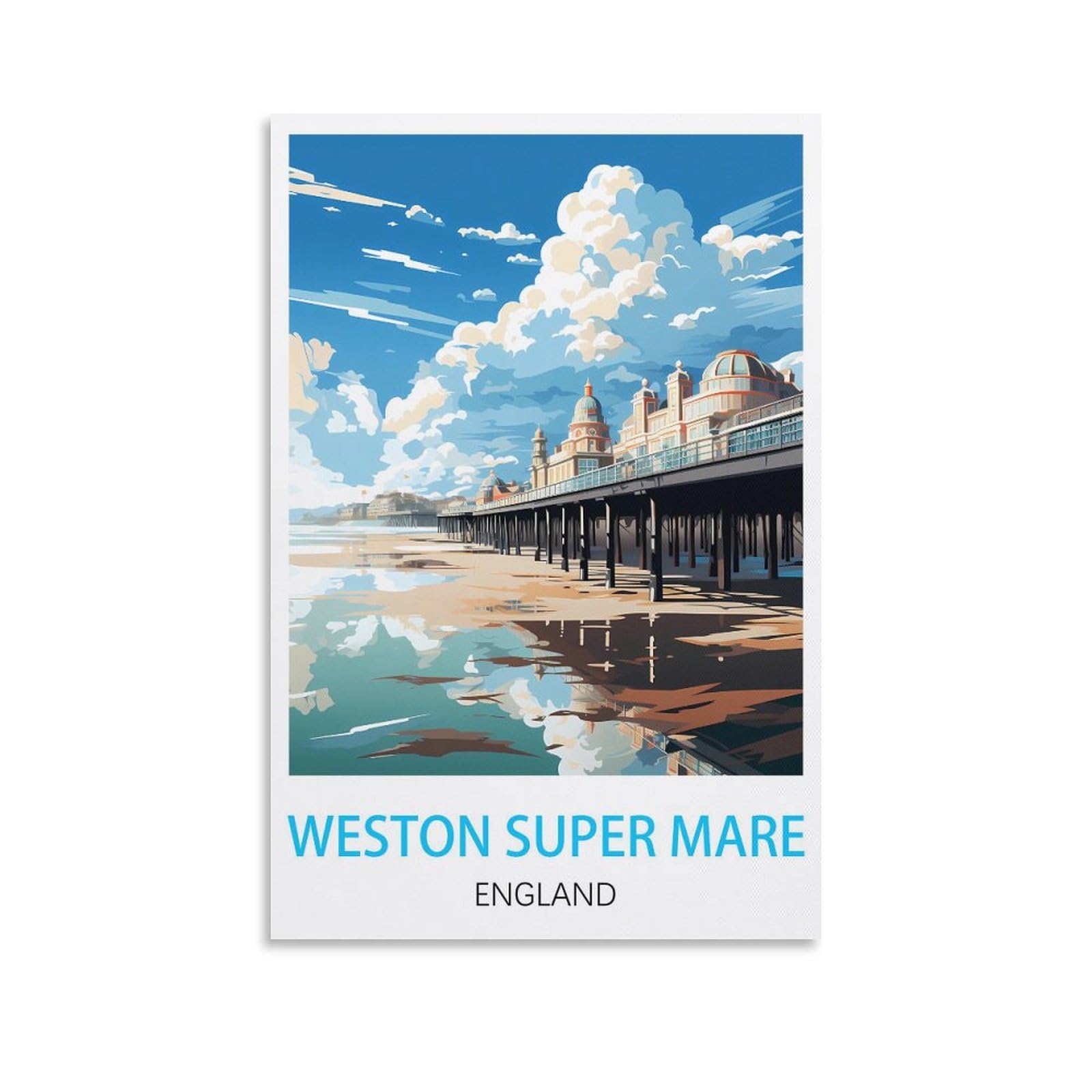 Lolwnni Unframe-Style Weston Super Mare England Vintage Travel Posters 16X24inch(40X60cm) Canvas Wall Art Print Picture Paintings For Living Room Bedroom Decor