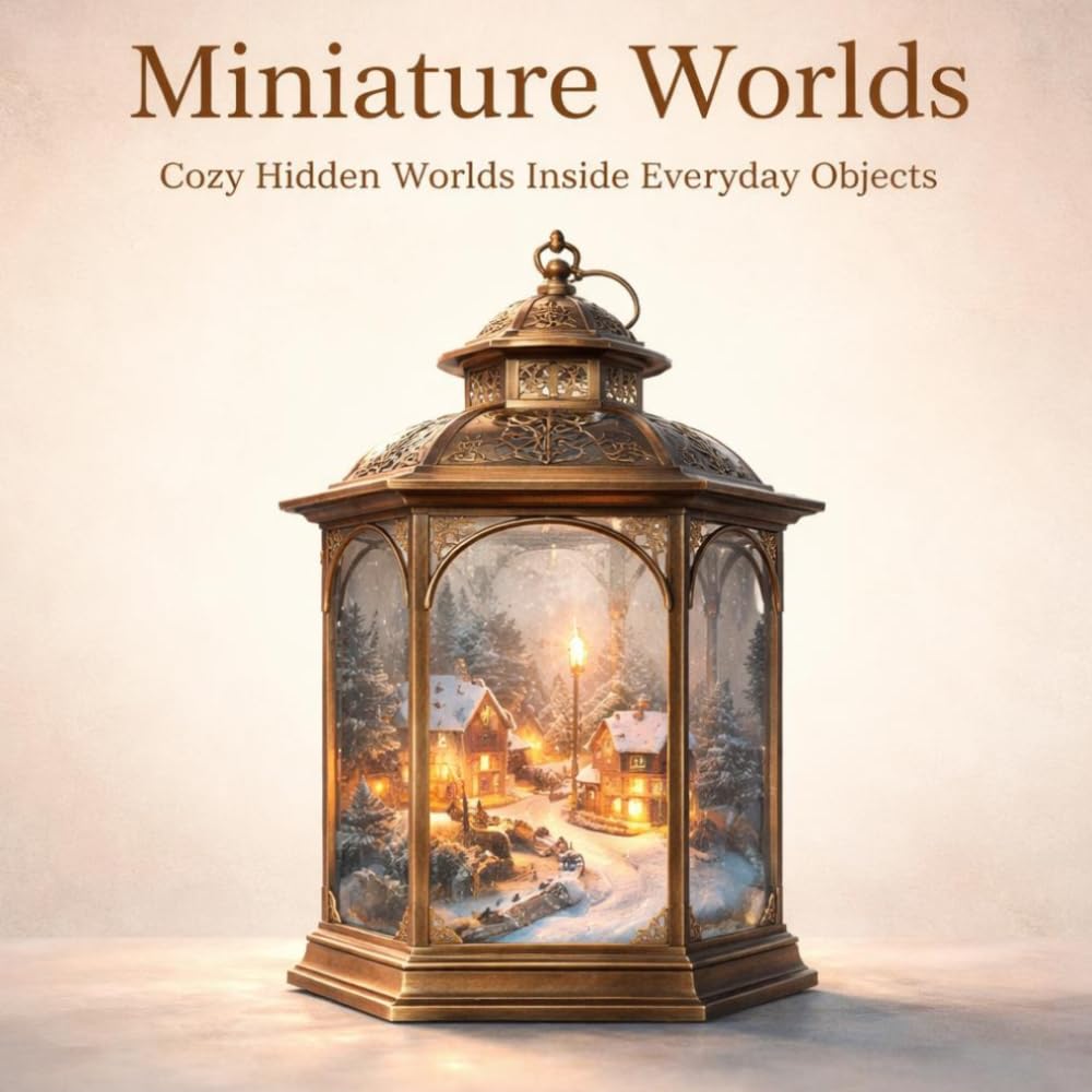 Miniature Worlds Coloring Book for Adults: 30 Illustrations of Tiny Towns Nestled in Terrariums, Music Boxes, Teacups, Lanterns, and Suitcases