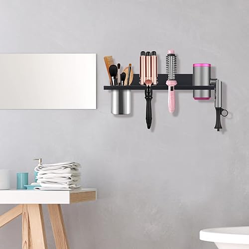 Miniatura 7 de Organizador de herramientas para el cabello montado en la pared, soporte de madera para secador de pelo, soporte para secador de pelo, soporte para