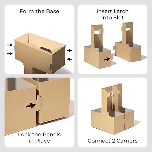 Miniatura 6 de Paquete de 250 Portabebedas de 2 tazas con asa portadores de bebidas con mango de cartón kraft de 12 a 30 oz para llevar para portavasos comida para